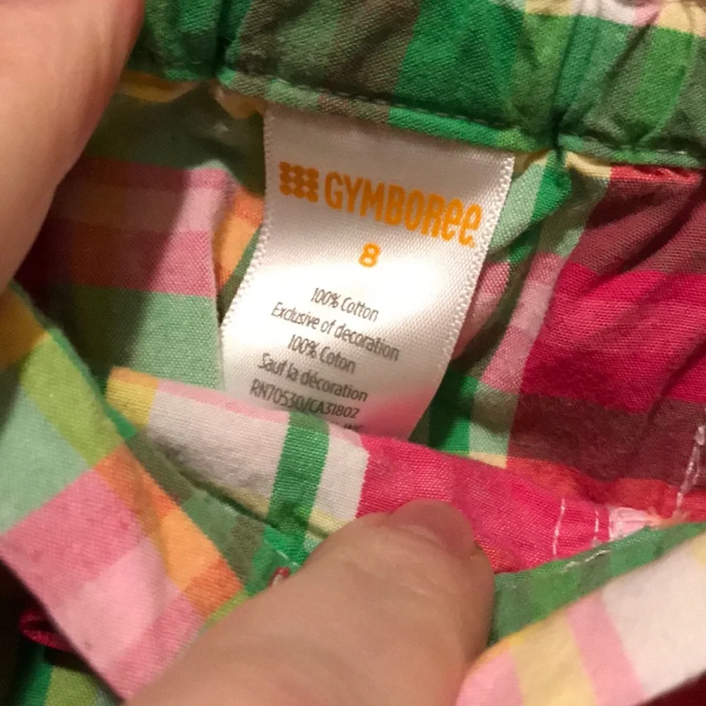 Gymboree pink green 8 madras plaid preppy shorts cotton twill pockets ruffles